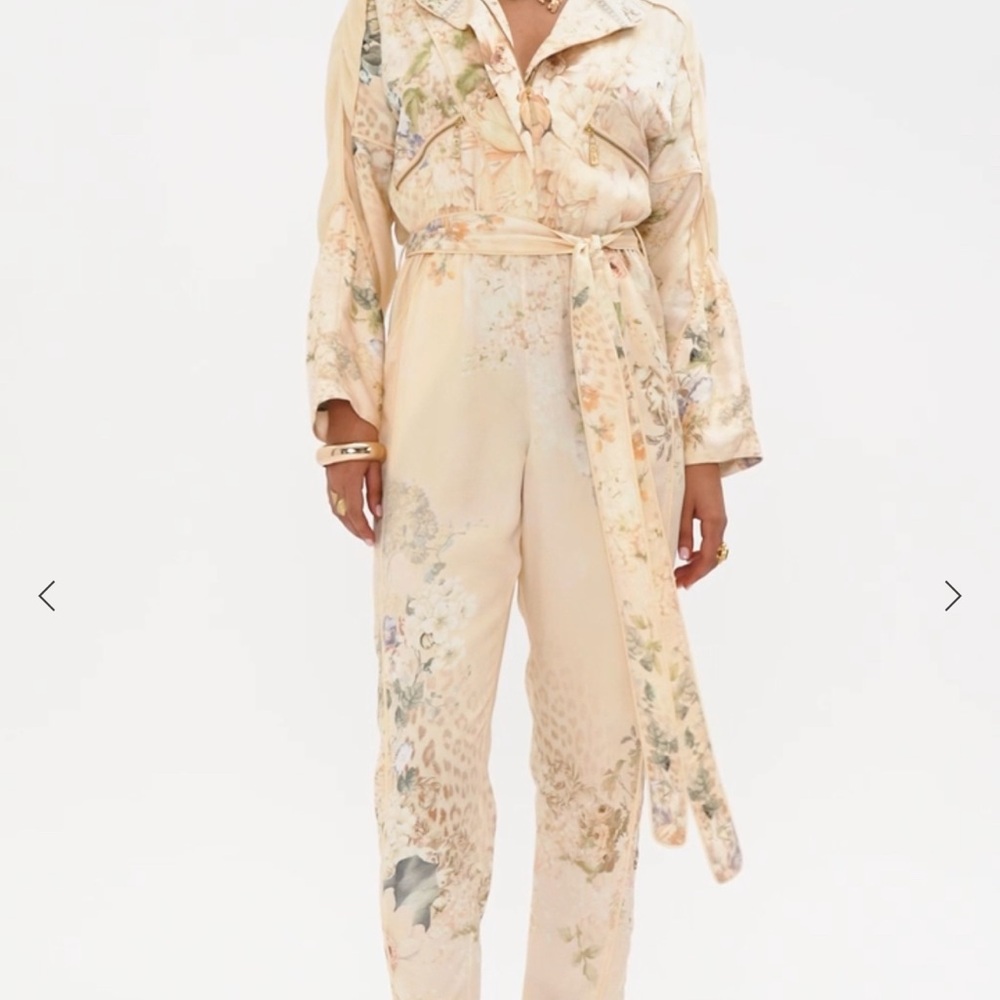 Camilla Cream Floral Jumpsuit with Wide-Leg Pants